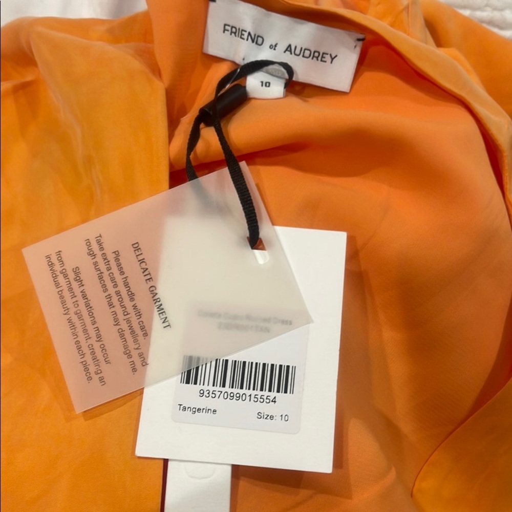 FRIEND of AUDREY Vibrant Orange Ruched Bell Sleeve Sheath Dress - Picture 5 of 5